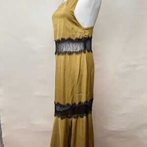 Zara Olive Green Lace-Trimmed Slip Dress Size XS